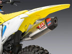 Perfil asimétrico escape RS-12 Yoshimura mostrando clearance neumático y pinza